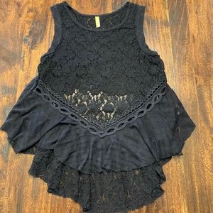 Free People Lace Top - Black - Size Large
